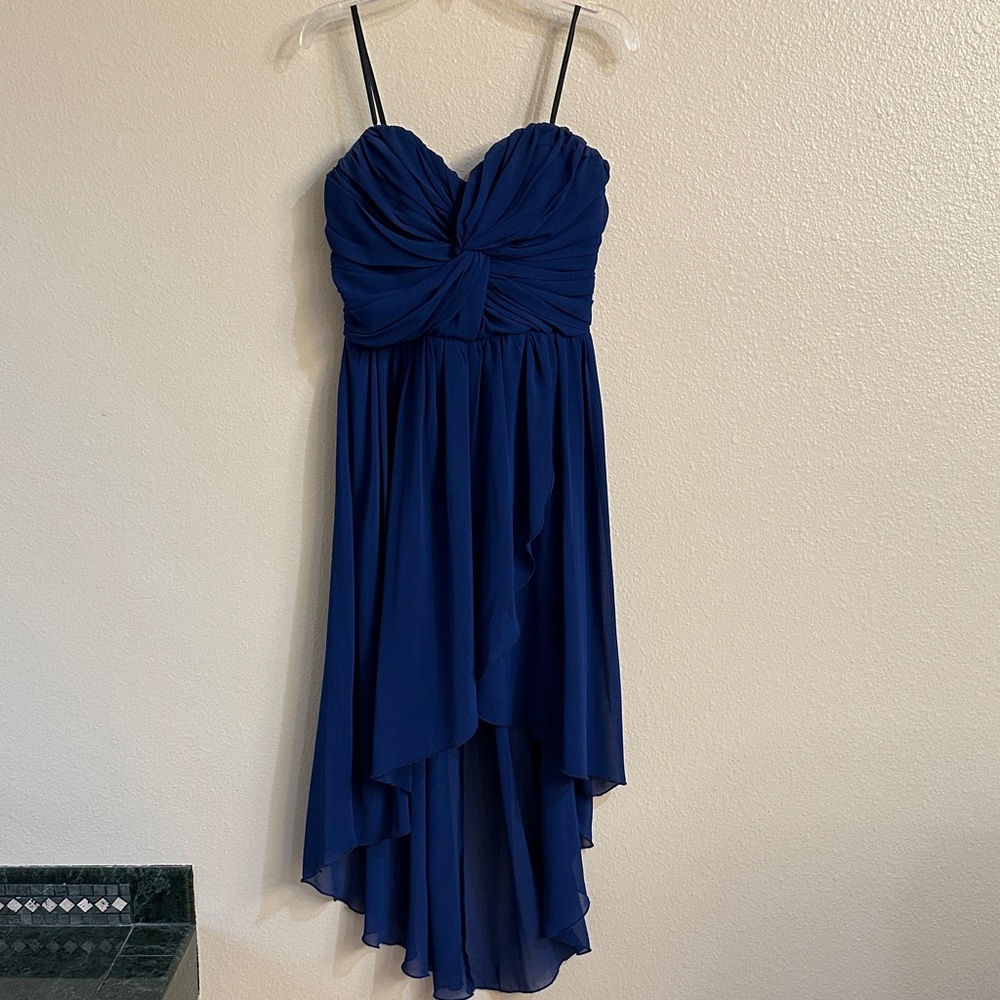 Elegant Blue Strapless High-Low Dress